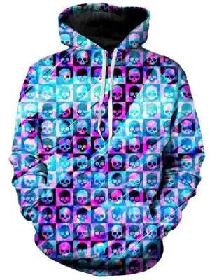 Neon Skull Pop Art Psytrance Trippy Hoodie