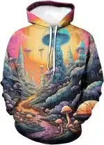 Pastel Sunset Dreamscape Mushroom Valley Hoodie