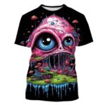 Psychedelic Dripping Mushroom Big Eyes Skull T-Shirt