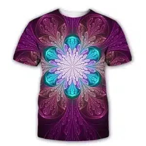 Psychedelic Floral Mandala Art Purple T-Shirt