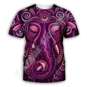 Psychedelic Ganesh Elephant Purple Trippy T-Shirt