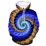 Psychedelic Gold & Blue Swirl Fractal Spiral Hoodie