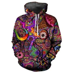 Psychedelic Multi-Color Star and Swirl Hoodie