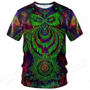 Psychedelic Owl Mandala Vibrant Green T-Shirt