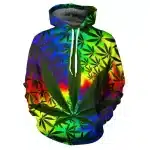 Psychedelic Rainbow Marijuana Leaf 3D Print Hoodie