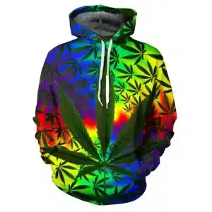 Psychedelic Rainbow Marijuana Leaf 3D Print Hoodie