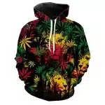 Rasta Lion Jungle Weed Leaf Pattern Hoodie