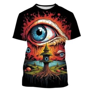 Trippy Blue Eye Dripping Flames T-Shirt