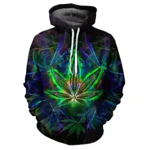 Trippy Glow Neon Psychedelic Weed Leaf Hoodie