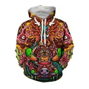 Trippy Mythical Samurai Beast Fiery Dragon Hoodie