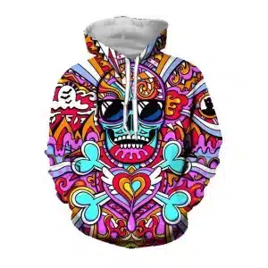 Trippy Skull & Crossbones Heart and Swirl Hoodie