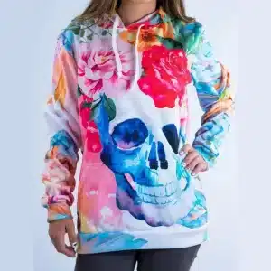 Trippy Women's Floral Skull Watercolor Hoodie