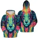 Vibrant Neon Lion Psychedelic Mane Men's Hoodie