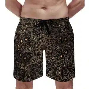 Black & Gold Geometric Mandala Print Men's Shorts