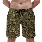 Black & Gold Regal Paisley Print Men's Beach Shorts