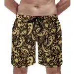 Black & Gold Vintage Paisley Print Men's Shorts