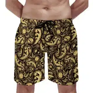 Black & Gold Vintage Paisley Print Men's Shorts