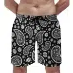 Black & White Paisley Floral Men's Beach Shorts