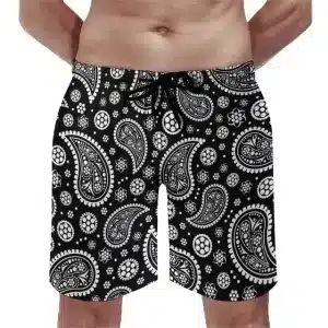 Black & White Paisley Floral Men's Beach Shorts