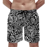 Black & White Paisley Swirl Men's Beach Shorts