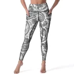 Black and White Paisley Print Women's Yoga Leggings