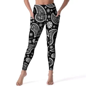 Black and White Paisley Women's Yoga Leggings