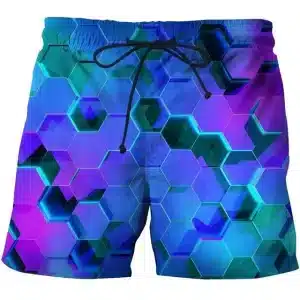 Blue & Purple 3D Hexagonal EDM Festival Men's Shorts