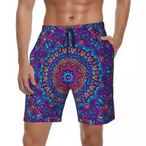 Blue & Purple Radiant Mandala Men's Psychedelic Shorts