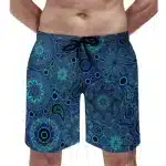 Blue & Teal Mandala Print Men's Drawstring Shorts