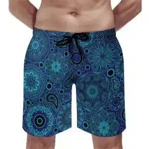 Blue & Teal Mandala Print Men's Drawstring Shorts