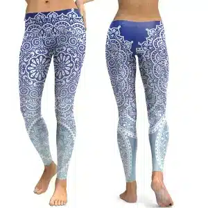 Blue & White Mandala Print Women's Yoga Leggings