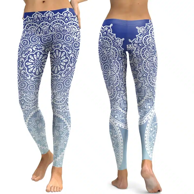 Blue & White Mandala Print Women's Yoga Leggings