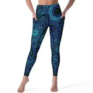 Blue and Green Abstract Floral Women's Yoga Leggings