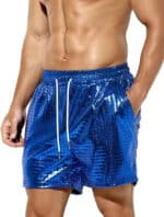 Bold Blue Metallic Shiny Finish Men's EDM Shorts