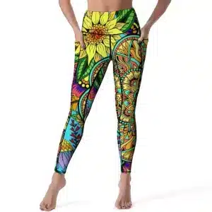 Colorful Boho Sunflower High-Waisted Yoga Leggings