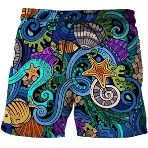 Colorful Ocean Starfish Fantasy Men's Swim Trunks