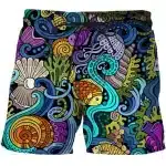 Colorful Undersea Coral & Fish Pattern Swim Shorts