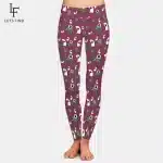 Cute Ghost and Alien Monster Print Burgundy Leggings