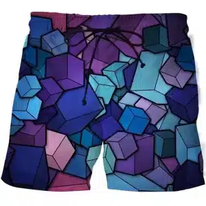 Deep Blue and Purple Geometric Cubes 3D Men's Shorts