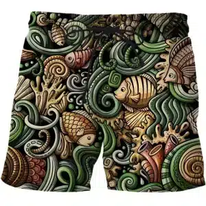 Earthy Ocean Reef Marine Life Men's Beach Shorts