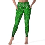 Elevate your activewear with these stunning Emerald Green Boho-Style High-Waisted Women's Yoga Leggings, featuring a unique bohemian-inspired white pattern against a vibrant green background. Designed for both functionality and style, these leggings include high-waisted support and convenient side pockets, making them perfect for workouts, yoga sessions, or casual outings. The intricate design adds a touch of elegance, making these leggings a standout piece in any wardrobe. Key Features: Bohemian Pattern Design: Eye-catching white boho patterns on a lush green background for a nature-inspired look. High-Waisted Fit: Offers optimal support and comfort, flattering your figure. Handy Side Pockets: Easily store small essentials like your phone or keys while on the go. Premium Fabric Blend: Crafted from a soft, stretchy blend of polyester and spandex for superior comfort and flexibility. Breathable and Moisture-Wicking: Keeps you cool and dry, even during the most intense workouts. Versatile Style: Perfect for yoga, gym, or casual wear, adding a pop of color and pattern to any outfit. Add a touch of bohemian charm to your fitness and lifestyle with these Emerald Green Boho-Style Yoga Leggings!