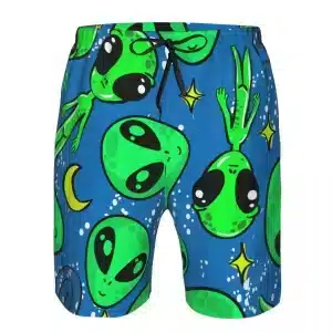 Fun Cartoon Alien Blue & Green Men's Board Shorts