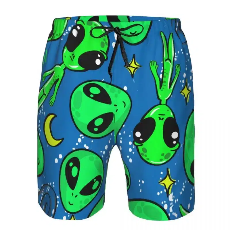 Fun Cartoon Alien Blue & Green Men's Board Shorts