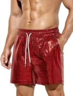 Glossy Finish Red Metallic Men's Rave Shorts