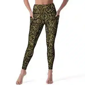 Gold and Black Paisley Mandala Women's Yoga Leggings