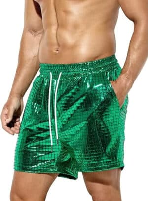 Green Metallic Glossy Finish Men's Psytrance Shorts