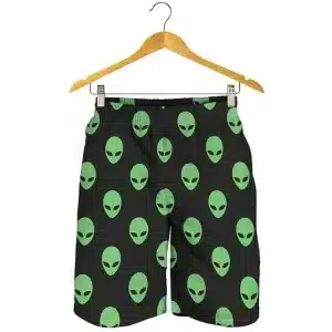 Minimalist Black & Green Alien Head Men's Board Shorts