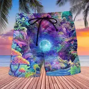 Moonlit Psychedelic Jungle Forest Scene Men's Shorts