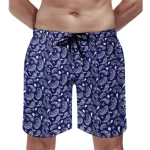 Navy Blue & White Mini Paisley Print Men's Shorts