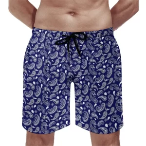 Navy Blue & White Mini Paisley Print Men's Shorts